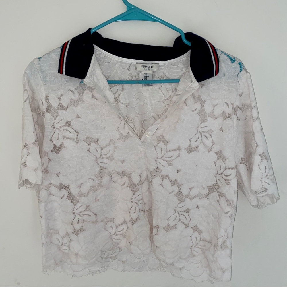 Forever 21 Lace Floral button up top , Size large